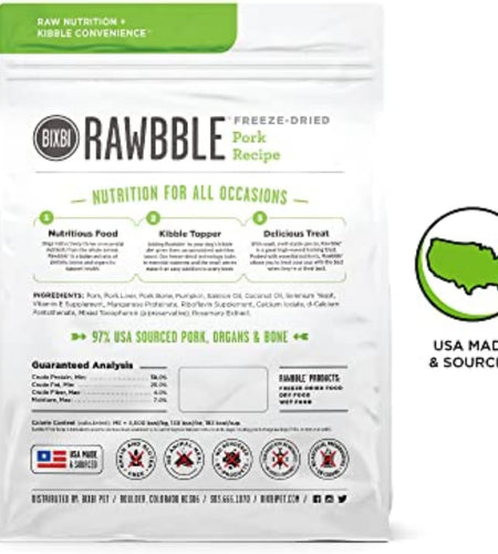 Rawbble Freeze Dried Dog Food, Pork Recipe, 26 Oz - 97% Meat and Organs, No Fillers - Pantry-Friendly Raw Dog Food for Meal, Treat or Food Topper - USA Made in Small Batches