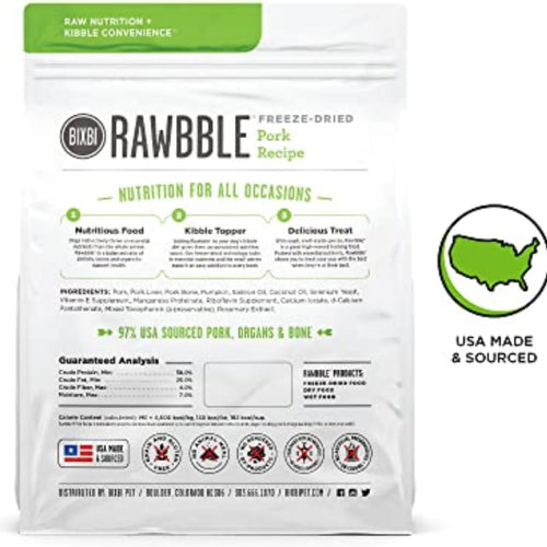 Load image into Gallery viewer, Rawbble Freeze Dried Dog Food, Pork Recipe, 26 Oz - 97% Meat and Organs, No Fillers - Pantry-Friendly Raw Dog Food for Meal, Treat or Food Topper - USA Made in Small Batches
