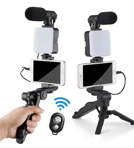 Smartphone Vlogging Kit with Tripod Phone Holder Mini Microphone LED Fill Light Starter for Tiktok Live Stream Video Youtube