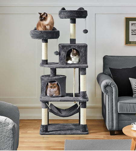 62.2 Inches Cat Tree Cat Towers Cat Condo with Platform & Hammock, Scratching Posts for Kittens Pet Play House with Plush Perch for Indoor Activity Relaxing