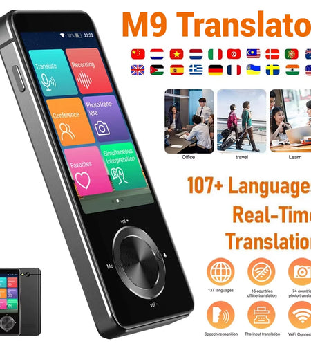 M9 Language Translator Device 107 National Languages Intelligent Translator Real-Time Voice, Recording, Text Translation Device