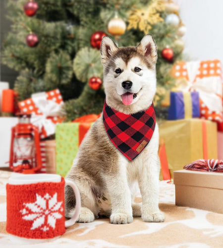2 Pack Dog Christmas Bandanas, Classic Buffalo Red Plaid Pet Bandana Scarf Triangle Bibs Kerchief Pet Costume Outfit Accessories for Small Medium Large and Extra Large Dogs Cats Pets (Small)