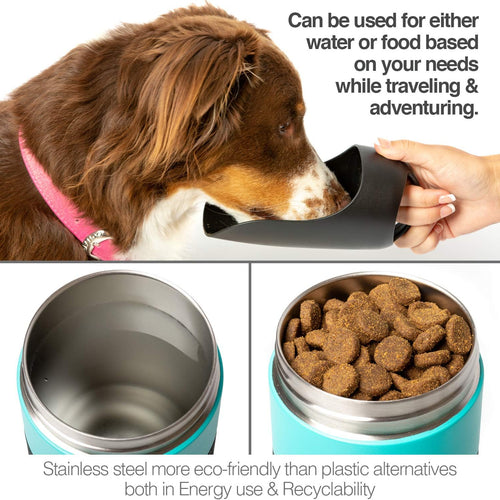 Load image into Gallery viewer, Portable Dog Water Bottle &amp; Dog Water Bottle Dispenser (New - Large 22Oz Water &amp; Food Dispenser) Insulated 2 Wall Stainless Steel - Optimal Cool Water Temp - Perfect Dog Travel Water Bottle
