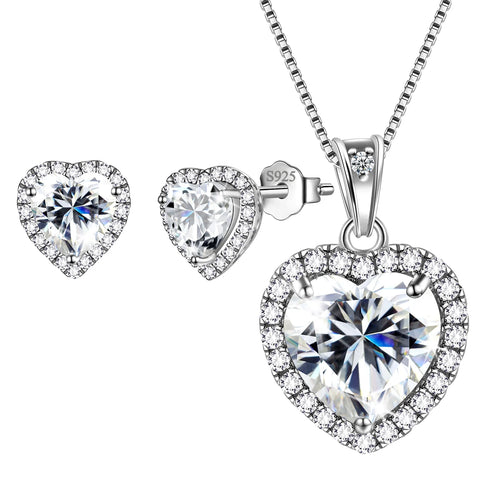 Load image into Gallery viewer, Heart Jewelry Sets Women Diamond April Birthstone Jewelry Set Necklace Earrings 925 Sterling Silver Fine Jewelry Valentines Birthday Mother'S Day Gift for Her

