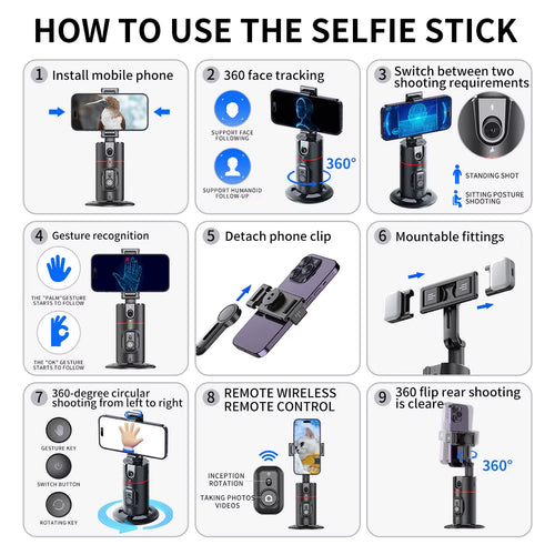 Load image into Gallery viewer, P02 Gimbal 360 Rotation AI Automatic Tracking Shooting Stabilizer Detachable Phone Clip Mini Selfie Stick Phoneholder
