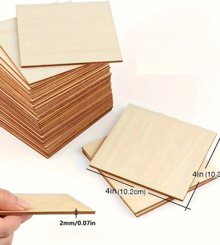 10Pcs Wood Square 4X4In Blank Wood Sheet for Crafts, Thin Unfinished Wood Squares for Wood Burning Painting Staining Wood Engrav