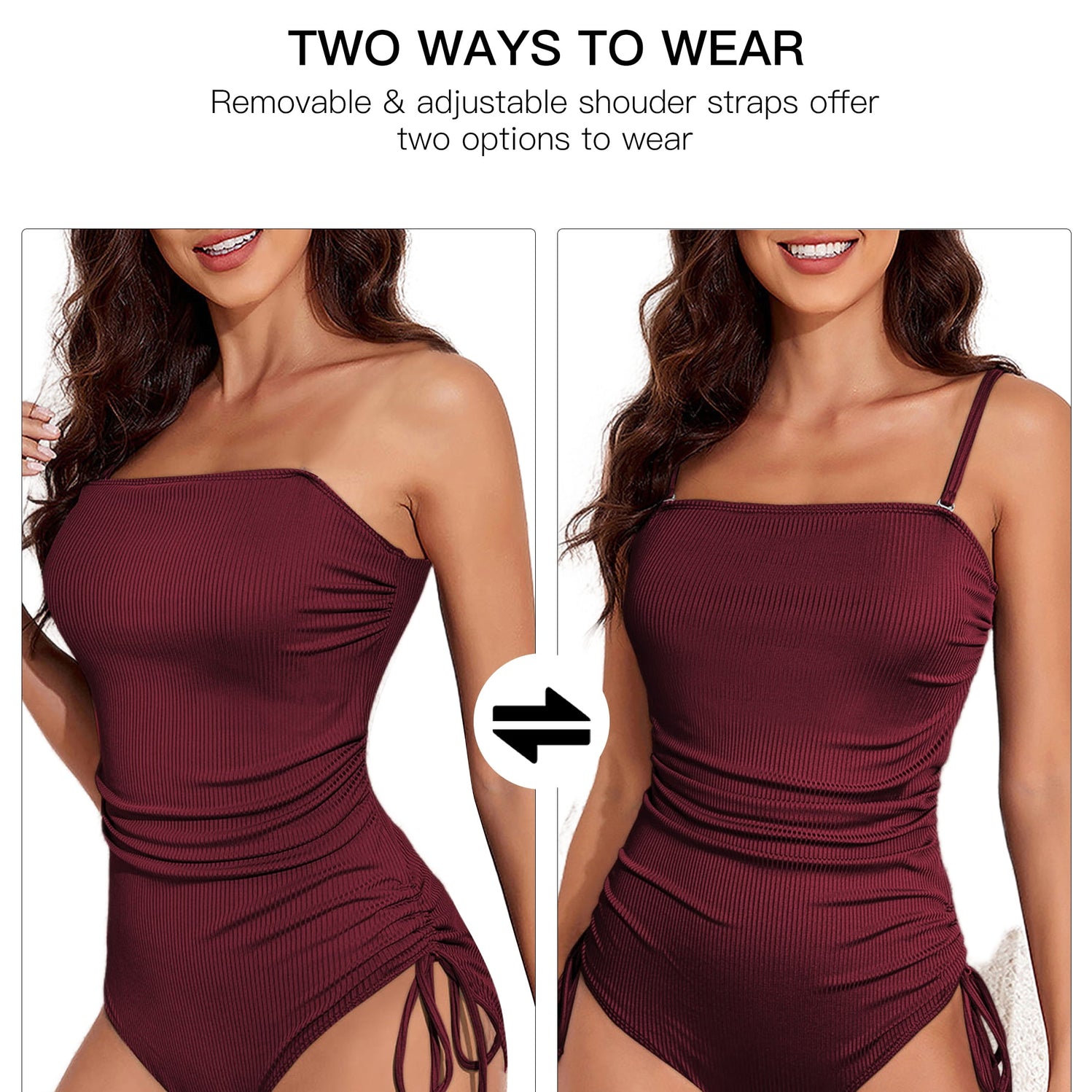 One Piece Swimsuit Tummy Control Drawstring Bathing Suit Ribbed Swim Suit Tie Side Ruched Square Neck Swimming Suits Swimwear Pink 2XL