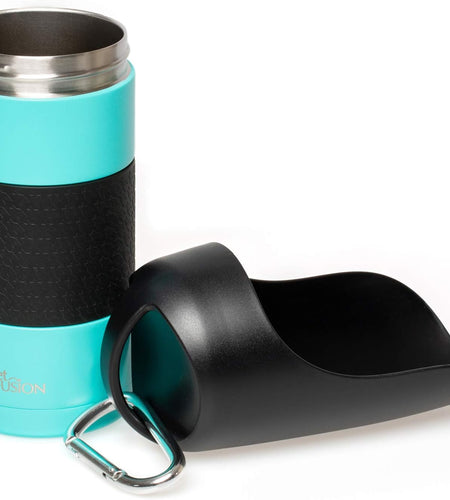 Portable Dog Water Bottle & Dog Water Bottle Dispenser (New - Large 22Oz Water & Food Dispenser) Insulated 2 Wall Stainless Steel - Optimal Cool Water Temp - Perfect Dog Travel Water Bottle