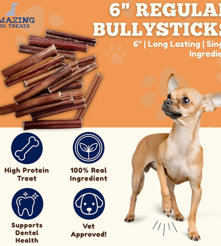 Bully Sticks 6 & 7 Inch Regular Size - Premium Bully Stick Dog Chews - Long Lasting Bully Sticks for Dogs - Best Bully Stick Dog Bone - No Hide Dog Chews