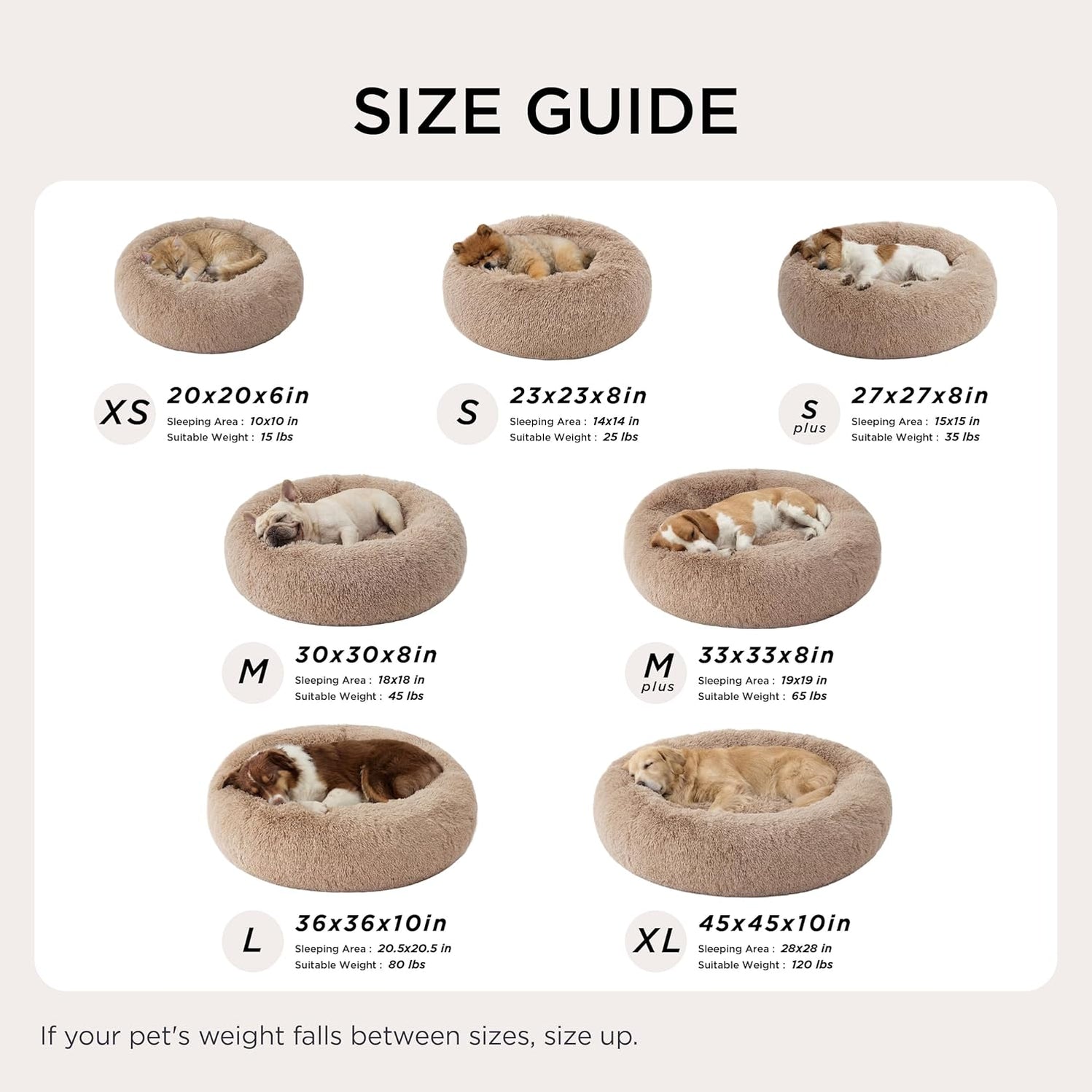 Calming Cat Beds for Indoor Cats - Small Cat Bed Washable 20 Inches, Anti-Slip round Fluffy Plush Faux Fur Pet Bed, Fits up to 15 Lbs Pets, Camel