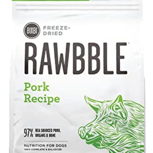 Load image into Gallery viewer, Rawbble Freeze Dried Dog Food, Pork Recipe, 26 Oz - 97% Meat and Organs, No Fillers - Pantry-Friendly Raw Dog Food for Meal, Treat or Food Topper - USA Made in Small Batches
