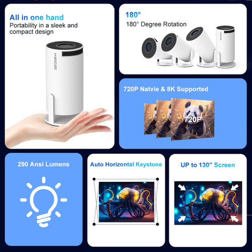 Load image into Gallery viewer, Projector HY300 PRO 8K Android 14 Dual Wifi6 290ANSI Allwinner H726 BT5.4 1080P 1280*720P Home Cinema Outdoor Projetor
